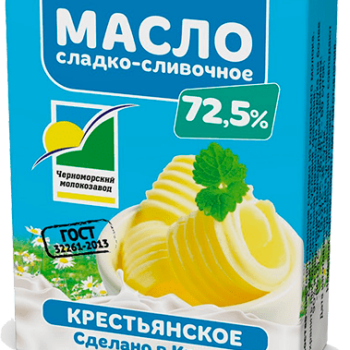 Масло сладко-сливочное "Крестьянское" 72,5% 180г. ЧЗПТ