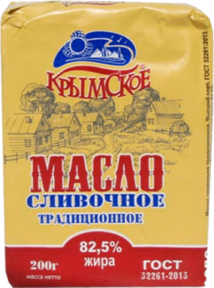 Масло сливочное Традиционное 82,5%, фас. 180гр., ТМ "Крымское"