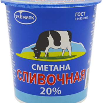 Эко Сметана Экомилк "СЛИВОЧНАЯ" мдж 20%  315 гр