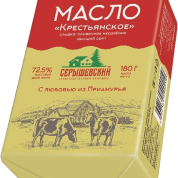 Социальный Масло сладко-сливоч. несол. "Крестьянское" 72,5%,фас180гр.,ТМ "Деревенская Буренка"