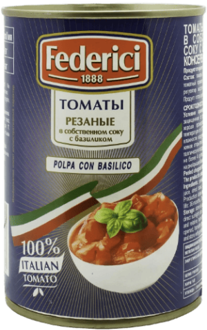 FEDERICI Томаты резаные в собственном соку с базиликом 425 мл, (ж.б.)ключ