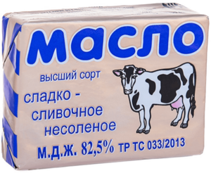 Масло сладко-сливочное несоленое "Традиционное" 82,5%, фас. 180гр., ТМ "Милко"