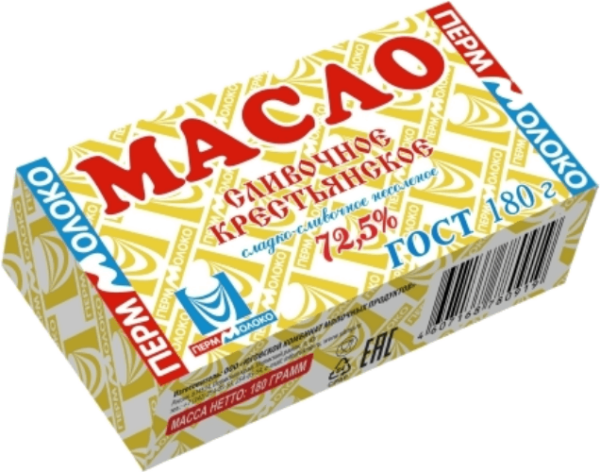 Масло  Крестьянское сладко-сливочное  несоленое  72,5% жира 180 гр ТМ Артек